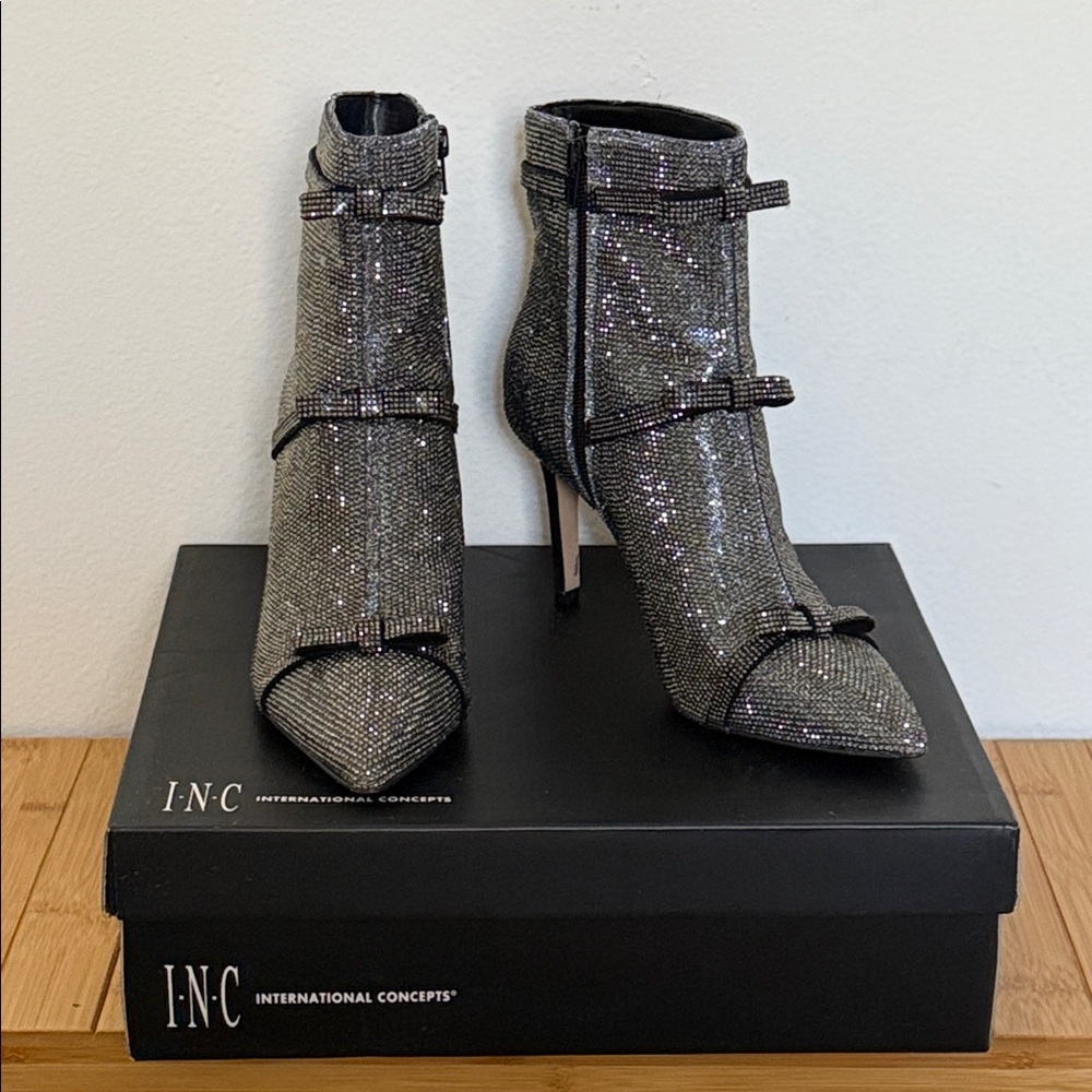 INC International Concepts Women's Sparkling Heeled Boots - Silver/Black